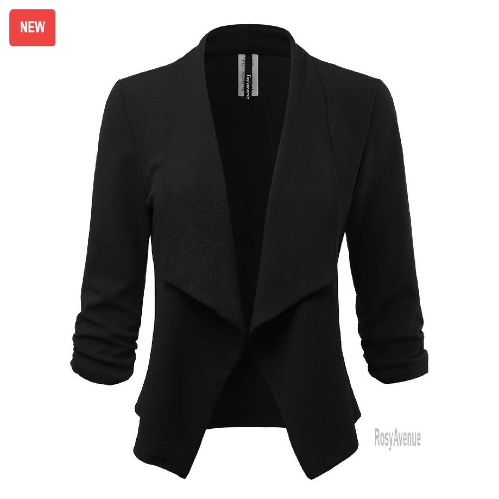 Women's Stretch 3/4 Sleeve Open Blazer Jacket Loose Fit